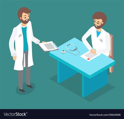 Two doctors talking physician with clipboard Vector Image