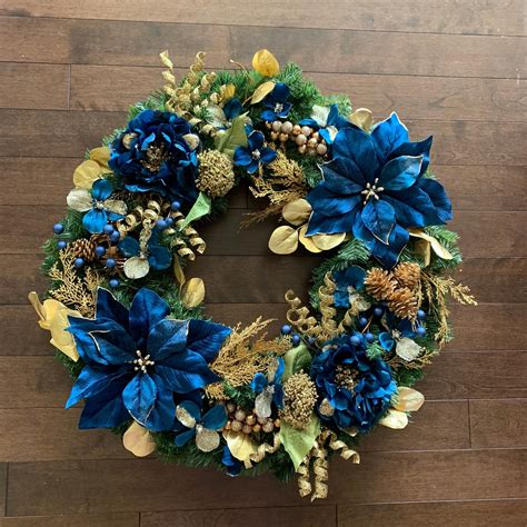 Royal Blue Christmas Wreath Large Door Wreath Elegant | Etsy | Large ...