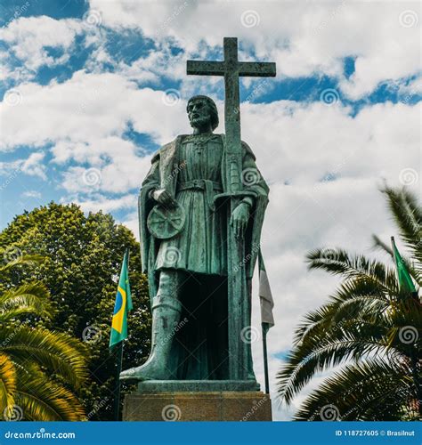 Statue of Pedro Alvares Cabral, Navigator Who Discovered the Land of Brazil in 1500, in His ...