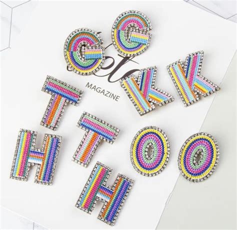 New Colorful Letters Embroidered Patch Alphabet Brooch Crystal - Etsy