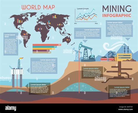 Mining infographics set with drilling industry and mineral extraction process symbols and charts ...