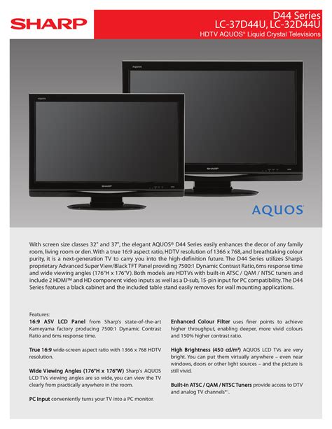 PDF manual for Sharp TV AQUOS LC-37D44U