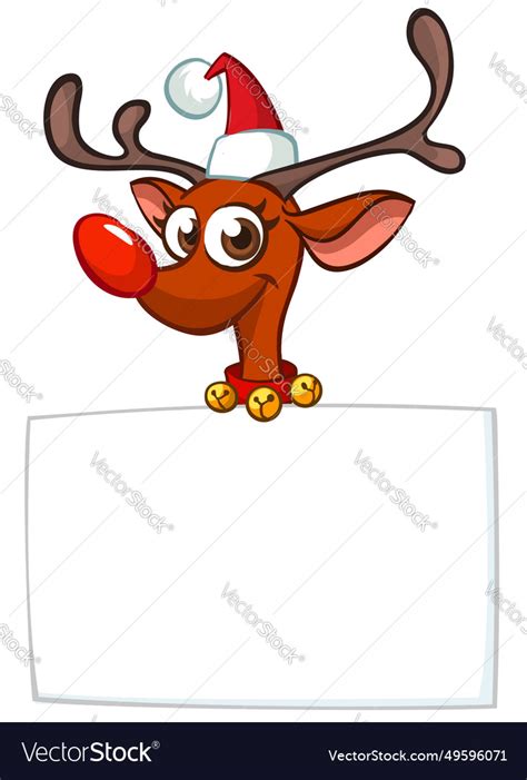 Cartoon funny red nose reindeer holding a blank Vector Image