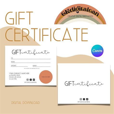 Gift Certificate Canva Template Digital Download Editable - Etsy