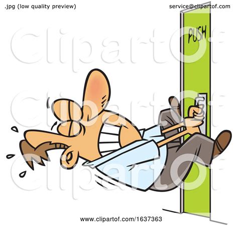 Cartoon White Man Trying to Pull Open a Door That You Push by toonaday #1637363