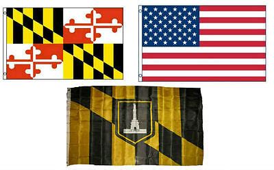 3x5 American & City of Baltimore & State of Maryland Wholesale Set Flag ...