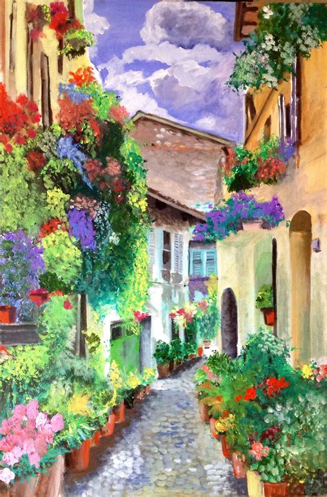 'Flowers'. Alley in Verona, Italy. Acrylic on canvas. By Sunjae Sharmah ...