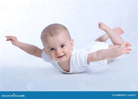 Happy baby flying on white stock photo. Image of flying - 20485036