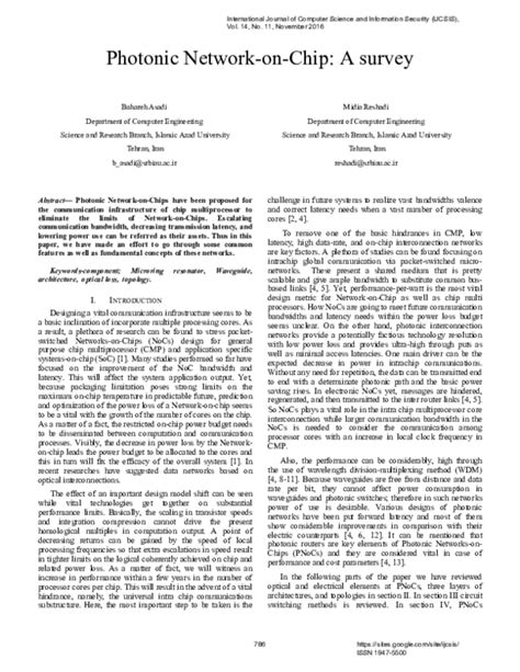 (PDF) Photonic Network-on-Chip: A survey | Journal of Computer Science IJCSIS - Academia.edu