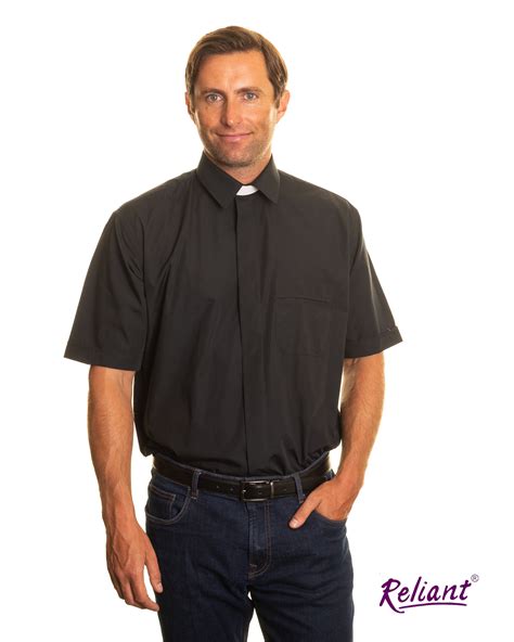 Men's Collar Attached Short Sleeve Clerical Shirt - Black | Reliant Clergy