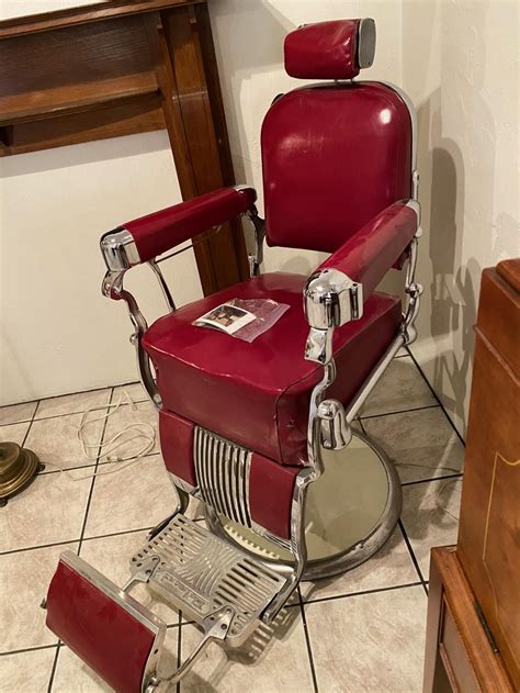 Vintage Belmont Mid Century Barber Chair with Red Upholstery