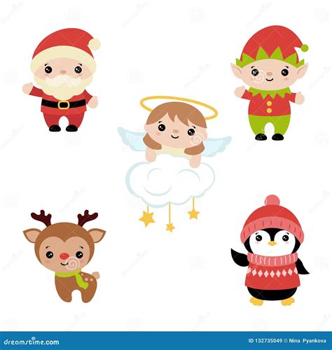 Set of Christmas Characters Stock Vector - Illustration of cold, flat: 132735049