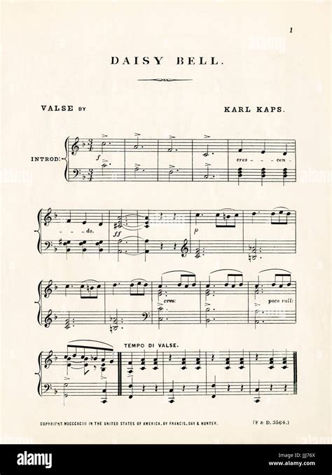 Daisy Bell by Karl Kaps, published London, 1893. First page of score ...