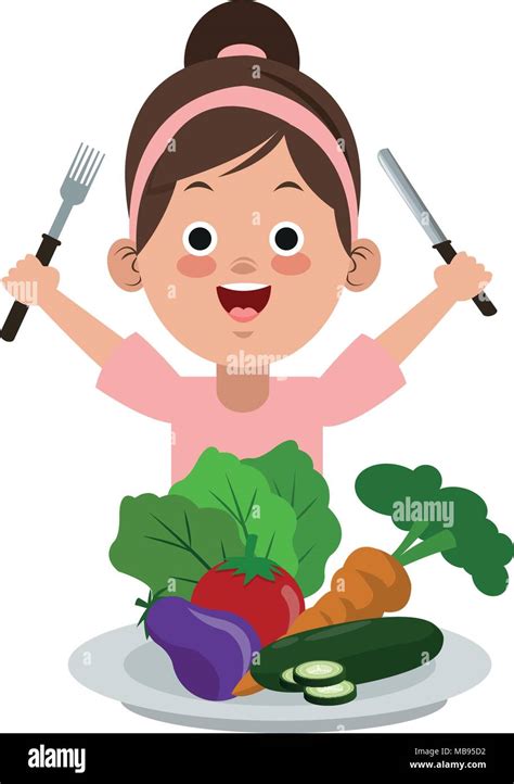 Cute girl eating healthy food Stock Vector Image & Art - Alamy