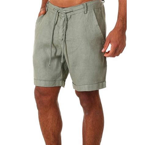 Saodimallsu - Men's Linen Casual Fit Inseam Elastic Waist Shorts With Drawstring & Pockets ...