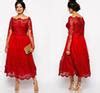 Red Lace Applique Mother Dress For Wedding With Off Shoulder Long Sleeves Vintage Tea Length ...