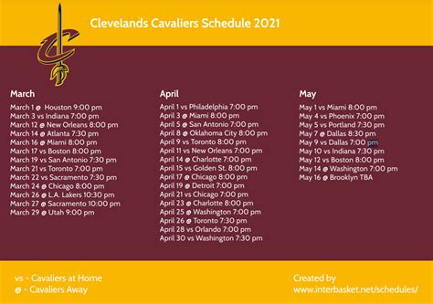 Printable Cleveland Cavaliers schedule, TV schedule for 2020-21 season ...