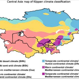 Map of the different climates in Central Asia according to the Köppen... | Download Scientific ...