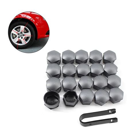 20Pcs 17mm Car Wheels Plastic Nuts with Screw Cap Removal Tools Gray forVW for AUDI A1 A2 A3 A4 ...