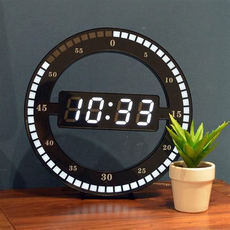 Hanging Wall Clock Black Circle Automatically Adjust Brightness Digital Led Display | Home decor ...