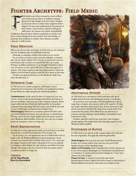 Fighter Archetype - Field Medic, 2nd UA Draft | Dungeons and dragons classes, Field medic ...