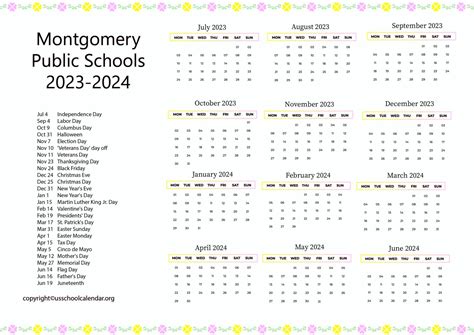 Montgomery Public Schools Calendar with Holidays 2023-2024