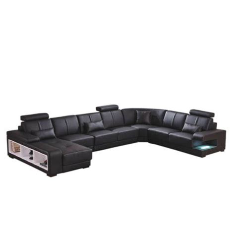 Black Leather Sectional Couch With Storage | Black Corner Sofa