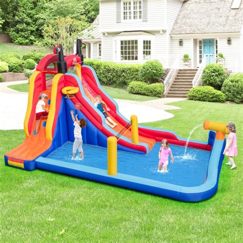 5-in-1 Inflatable Bounce House with 2 Water Slides and Large Splash ...