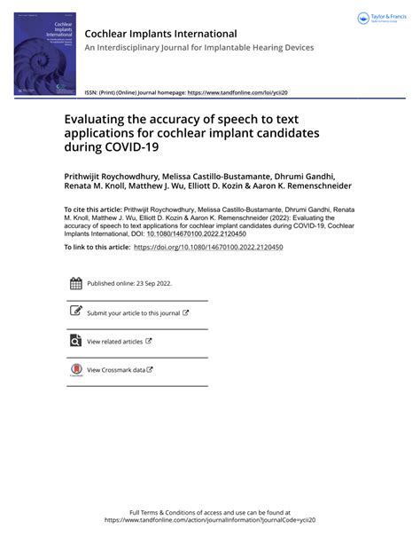 (PDF) Evaluating the accuracy of speech to text applications for cochlear implant candidates ...