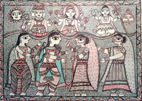 Sita swayamvar in madhubani painting Lord Ram weds Sita Image