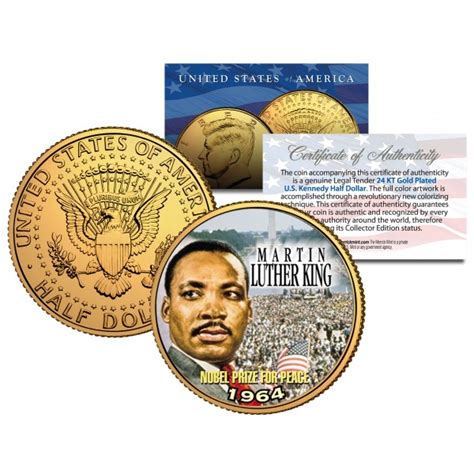 MARTIN LUTHER KING JR. 24K Gold Plated JFK Kennedy Half Dollar US Coin NOBEL PEACE PRIZE