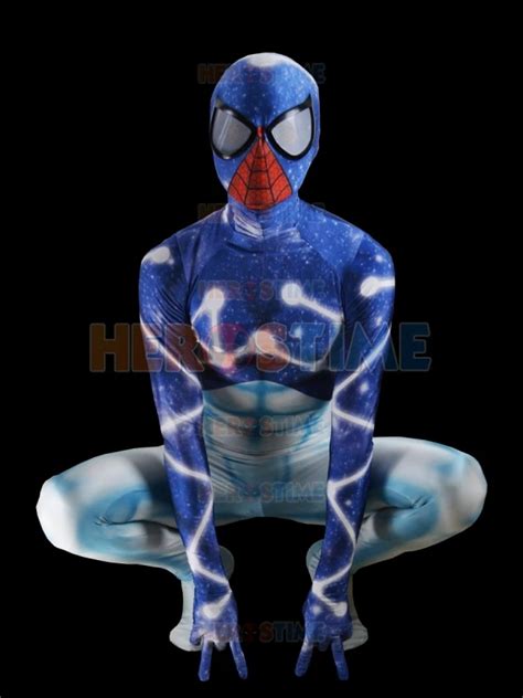 2015 The New Cosmic Spider Man Costume V2 Full Body Blue And White Spandex Spiderman Superhero ...