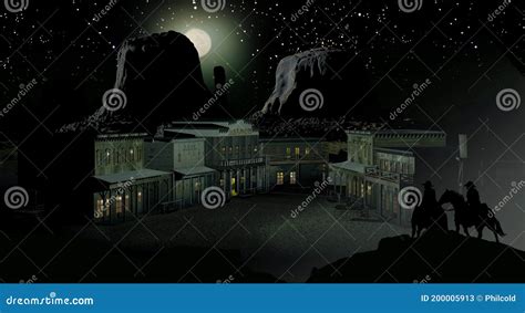 Old western town at night stock illustration. Illustration of american - 200005913