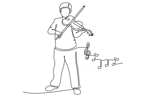 continuous line drawing of young people playing the violin vector ...