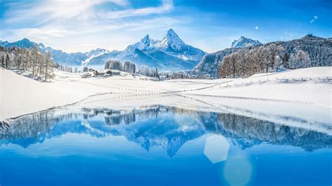 berchtesgaden, mountain range, watzmann, sky, reflection, freezing, mountain lake, glacial lake ...