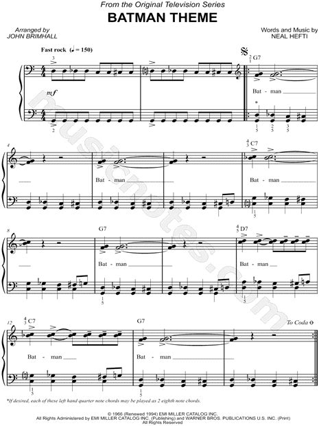 Batman Theme Song Piano Sheet Music - Theme Image