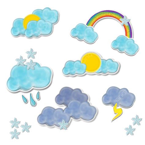 Cute Sticker Collection Of Weather, Cute Stickers, Weather Sticker, Isolated Clouds PNG ...