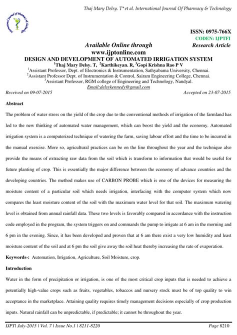 (PDF) Design and development of automated irrigation system