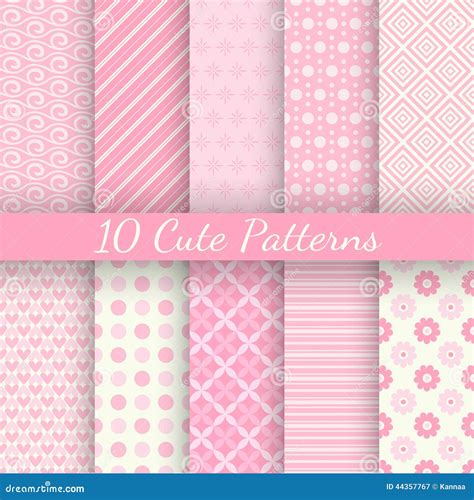 10 Cute Different Vector Seamless Patterns. Pink Stock Vector - Illustration of ornament ...