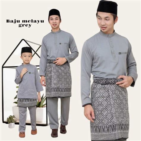 Baju Melayu Warna Grey Set Ayah Dan Anak • Cutting Moden Regular Fit ...