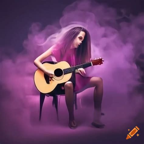 Neurodiverse person playing acoustic guitar surrounded by smoke on Craiyon