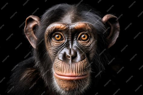 Premium Photo | A portrait of a chimpanzee with a black background.