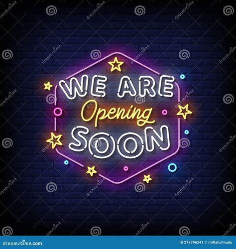 Neon Sign we are Opening Soon with Brick Wall Background Vector Stock Vector - Illustration of ...