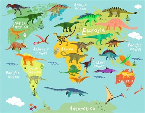 Dinosaur World Map Wall Mural Wallpaper | Map wall mural, Map poster, World map poster