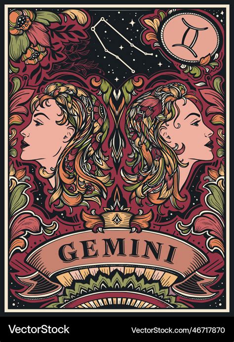 Beautiful colorful pre-made card with gemini Vector Image