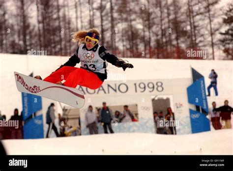 snowboarding/halfpipe- Winter Olympics - Nagano 1998 -. Ulrike Hoelzl, Austria, competes in the ...