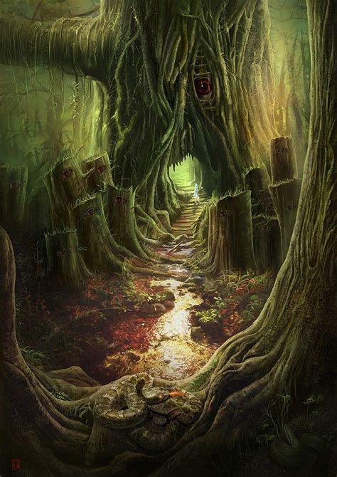 Demon tree Landscape Concept, Fantasy Landscape, Giclee Painting, Giclee Print, Plant Drawing ...