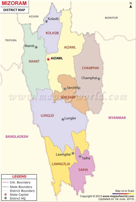 Mizoram Map, Districts in Mizoram