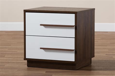 Baxton Studio Mette Mid-Century Modern Two-Tone White and Walnut Finished 2-Drawer Wood ...