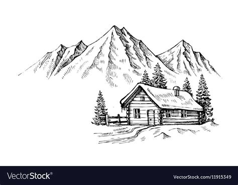 wood cabin in winter landscape vector illustration. Download a Free Preview or High Quality ...